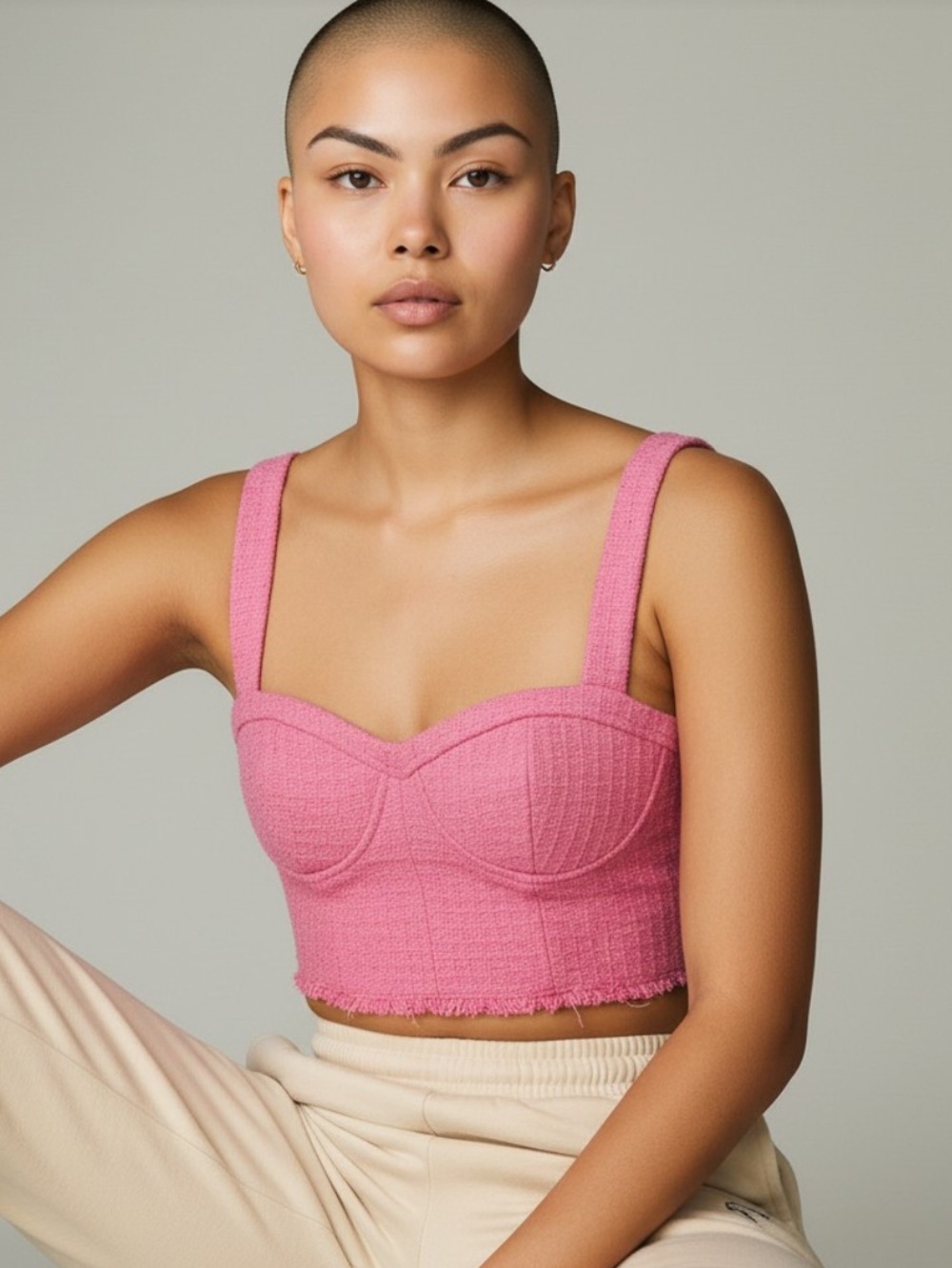 Zara Boucle Bustier Top Tweed Crop Frayed Corset XS NWT